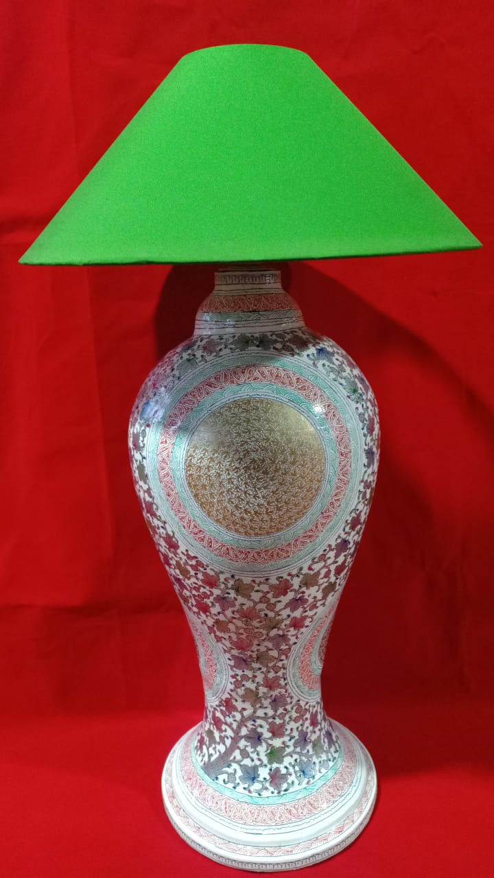 Papier-Mâché Bedside Lamp with Shade – Handcrafted in Kashmir