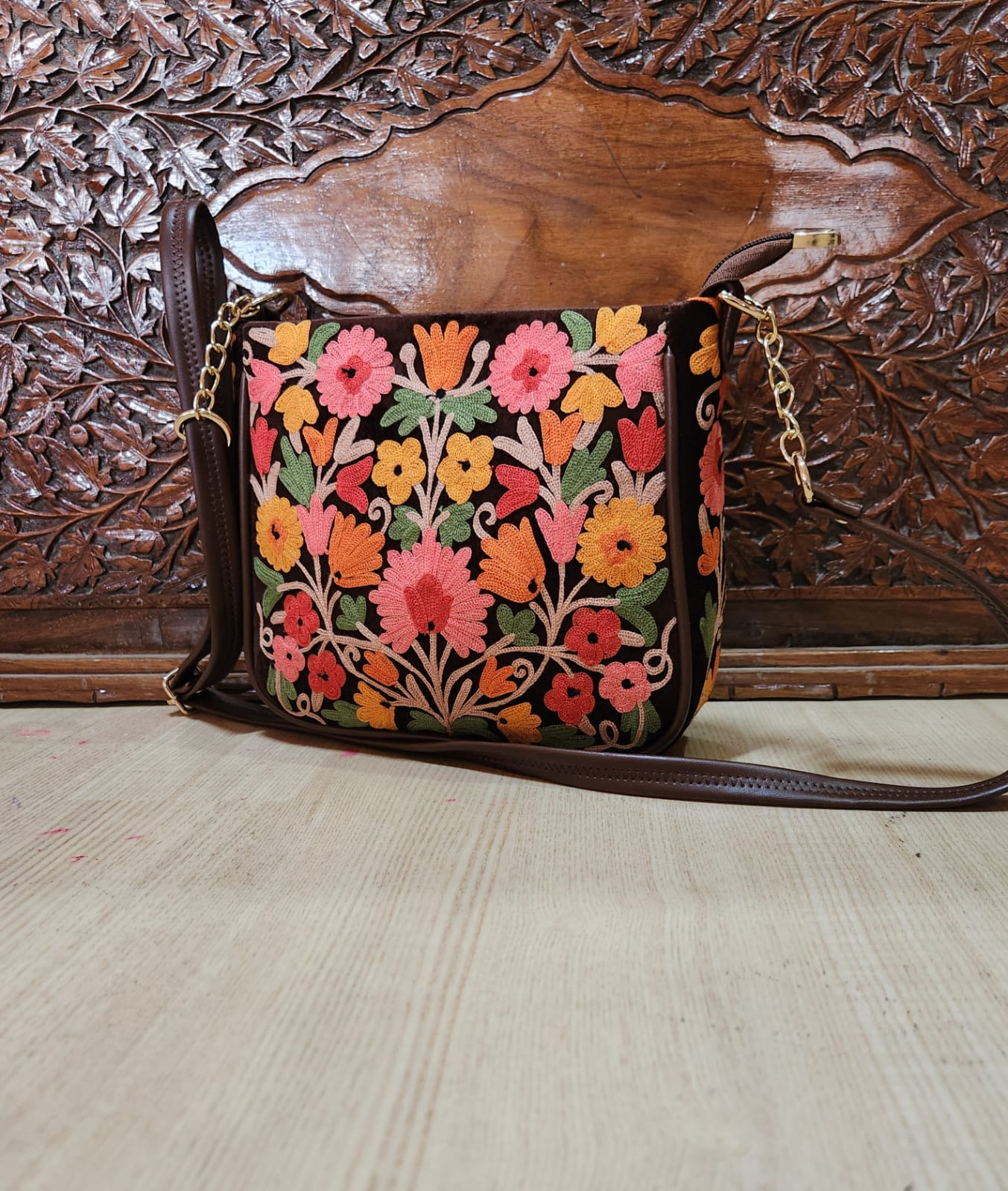 Kashmiri Ari Work Sling Bags with Floral Designs