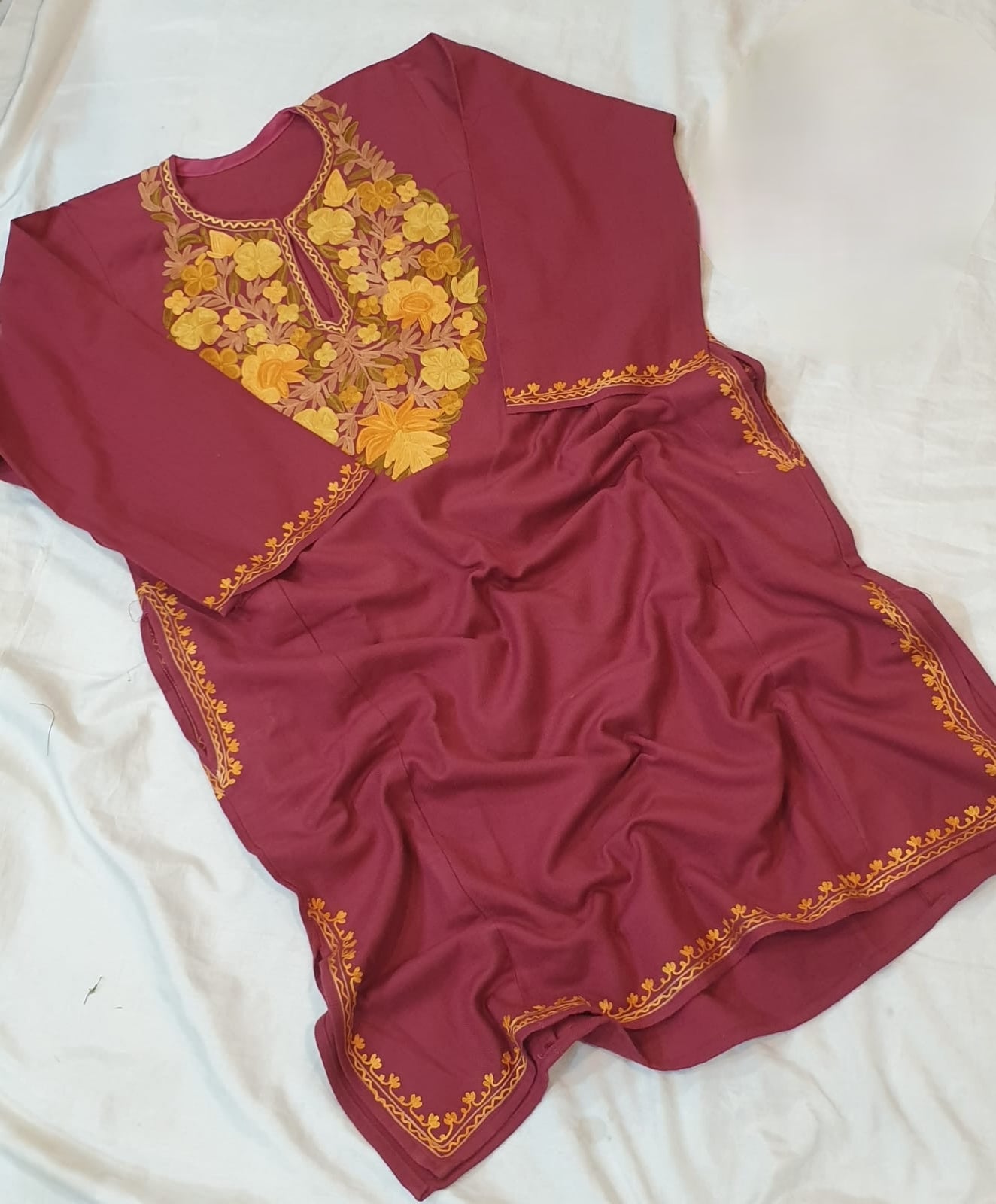 Beautiful Aari Work Pheran in Cashmilon Rose Colour