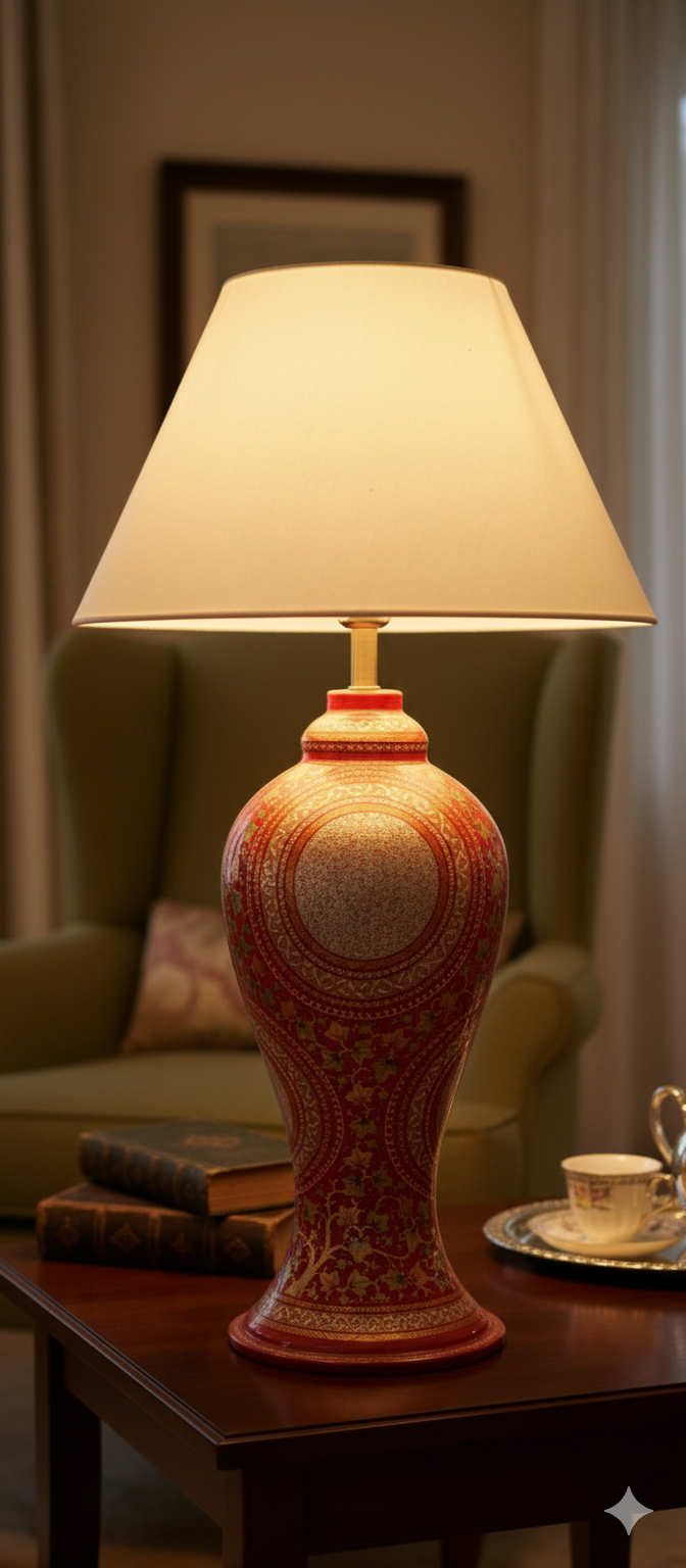18 inches Handcrafted Kashmir Papier Mache Bedside Lamp