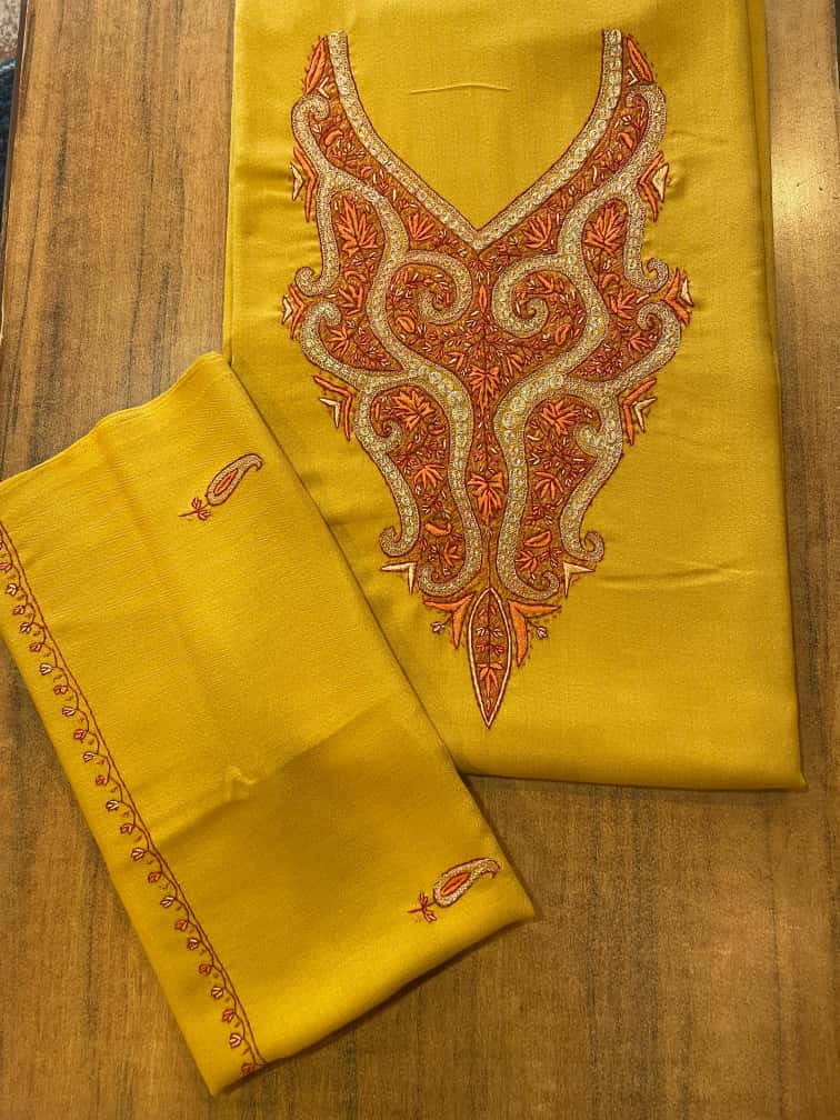 Hand Sozni Infused with Tilla Work Suit in Yellow