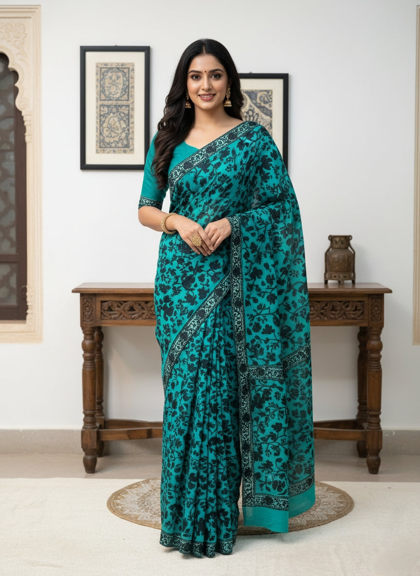 Hand Embroidered Kashmiri Saree – Georgette Elegance