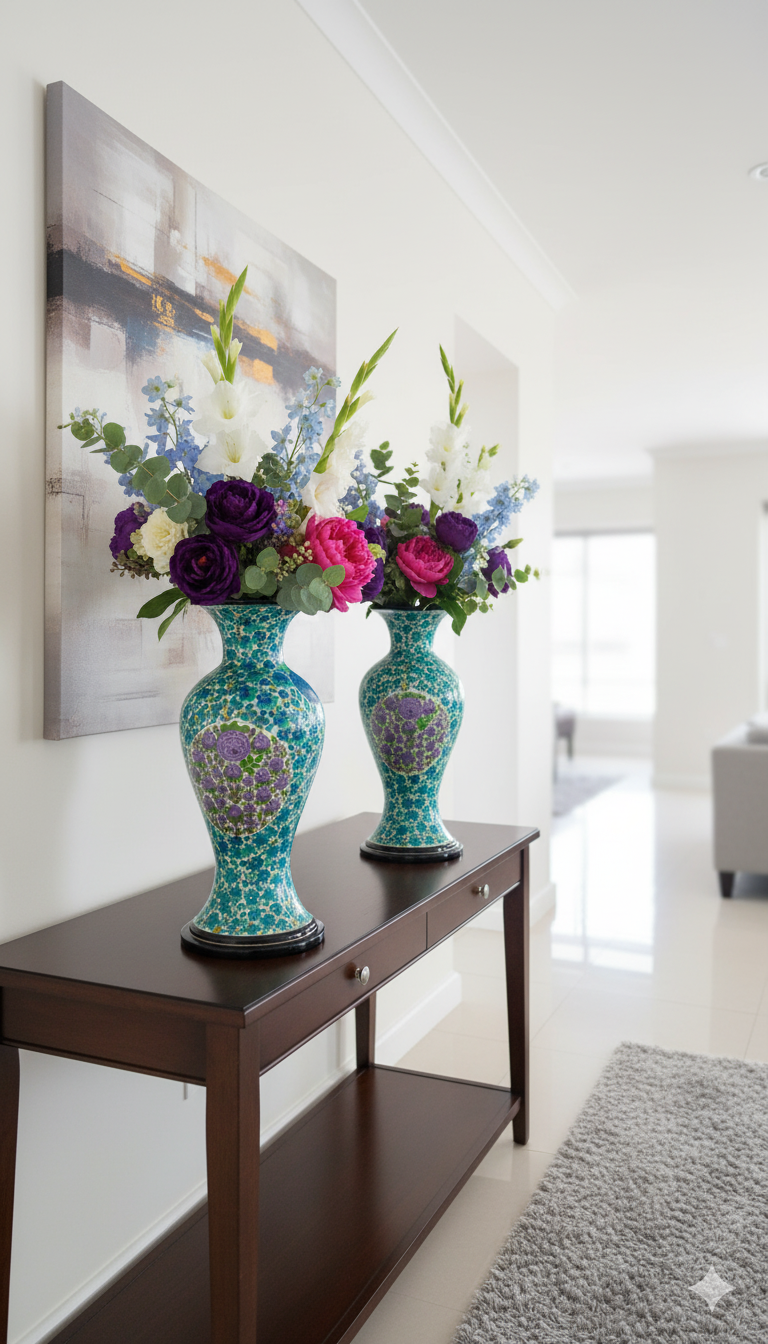 Kashmir Handcrafted Floral Papier Mache Flower Vase Pair