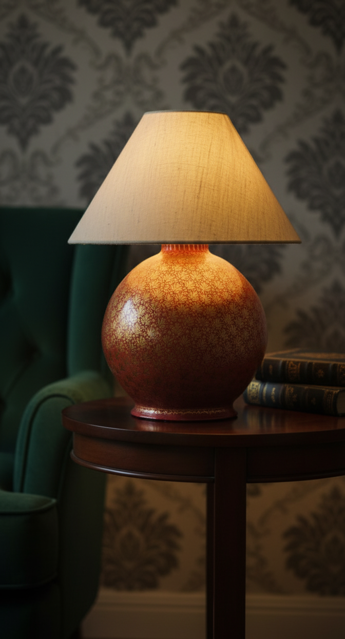 Papier-Mâché Bedside Lamp with Shade