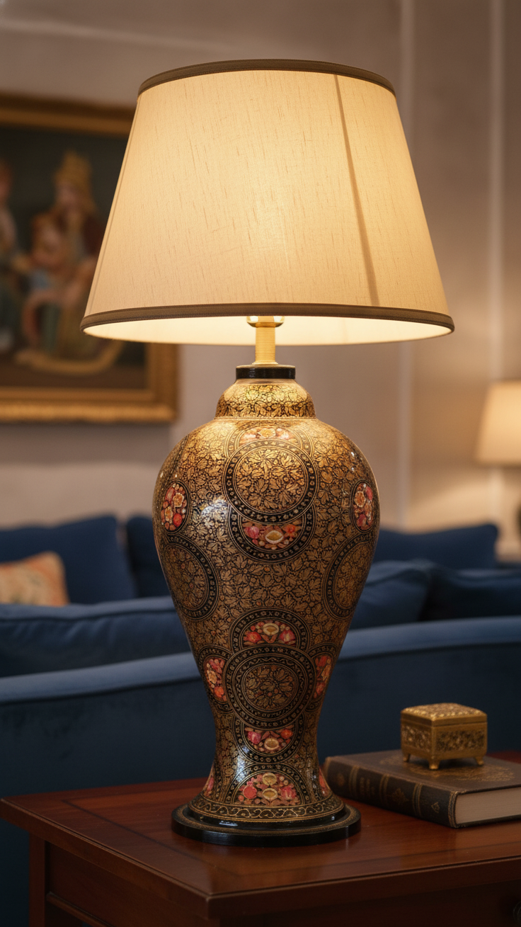 Papier Mache Bedside Lamp with Shade