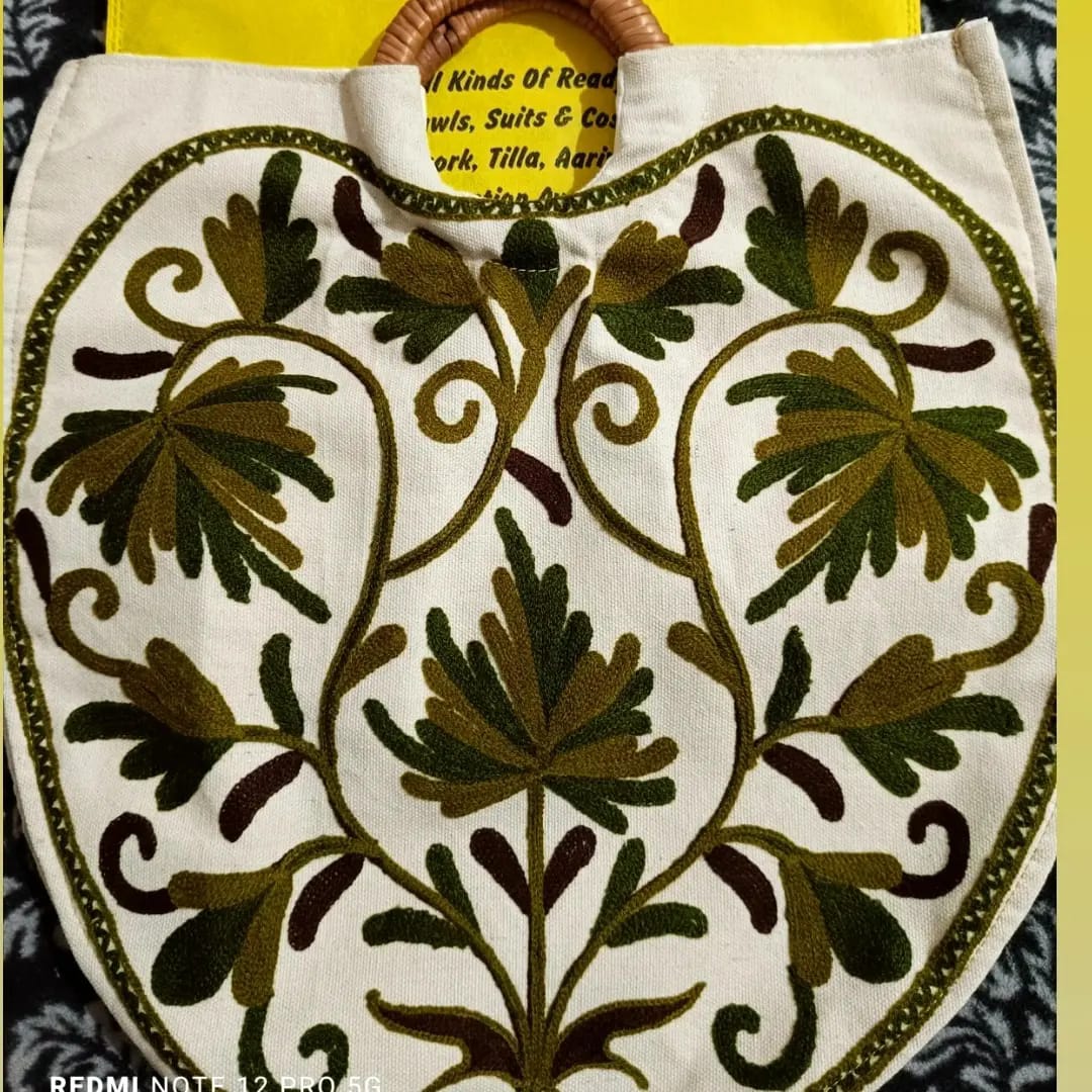 Hand Aariwork Crewel Bags with Kani Handle #2