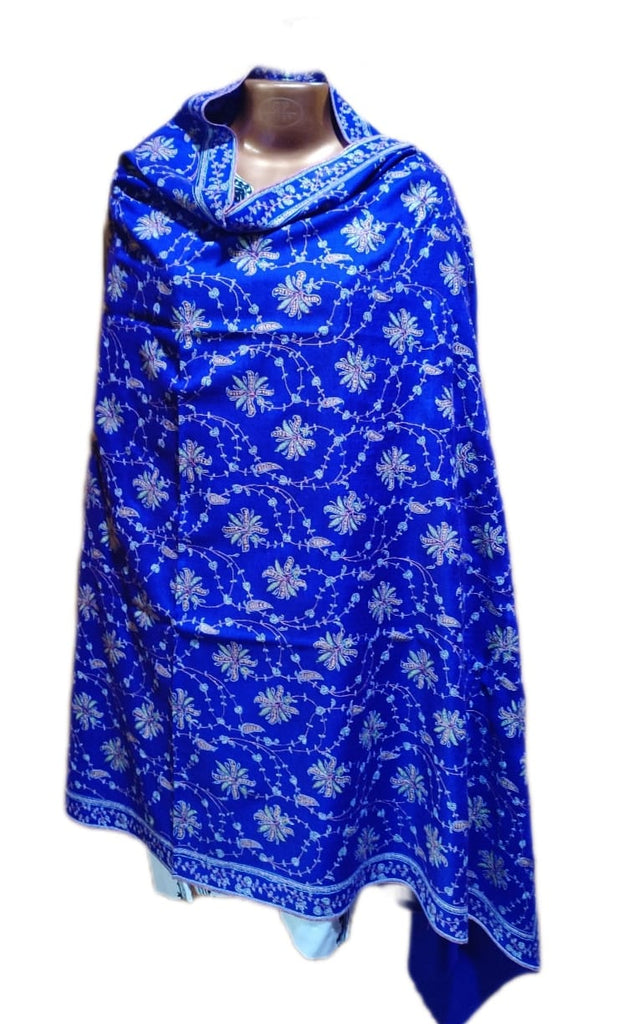 Semi Pashmina Kashmiri Shawl Dark Blue Full Embroidery