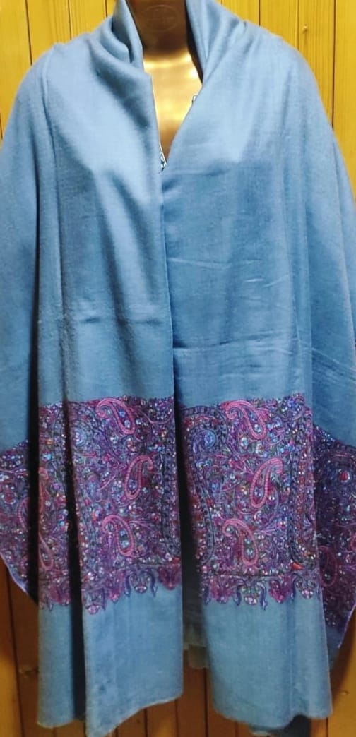 Pashmina Kashmiri Shawl Azure, Border Embroidery