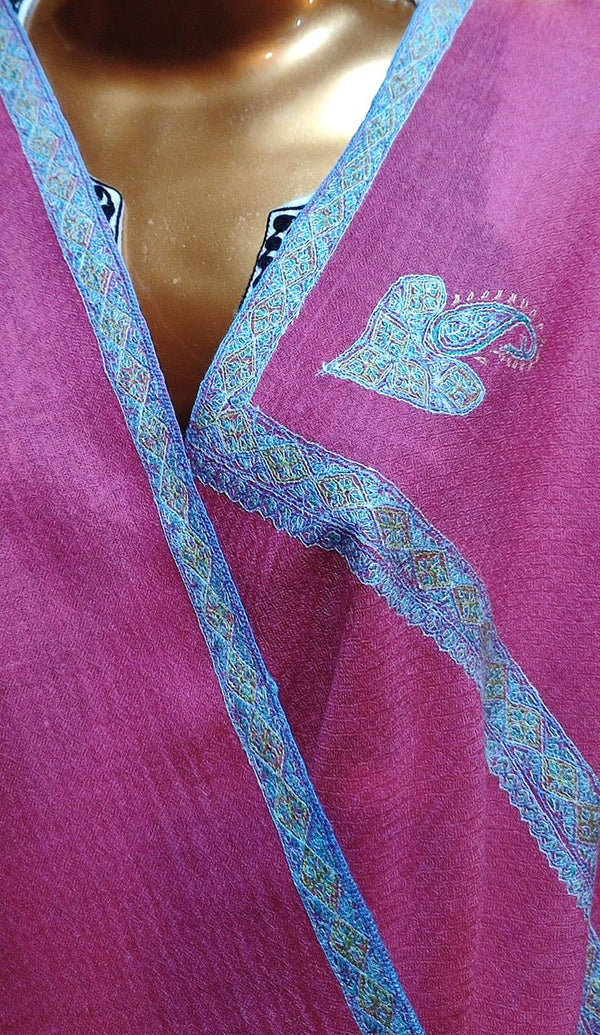 Pashmina Kashmiri Shawl Pink, Thick Border Embroidery