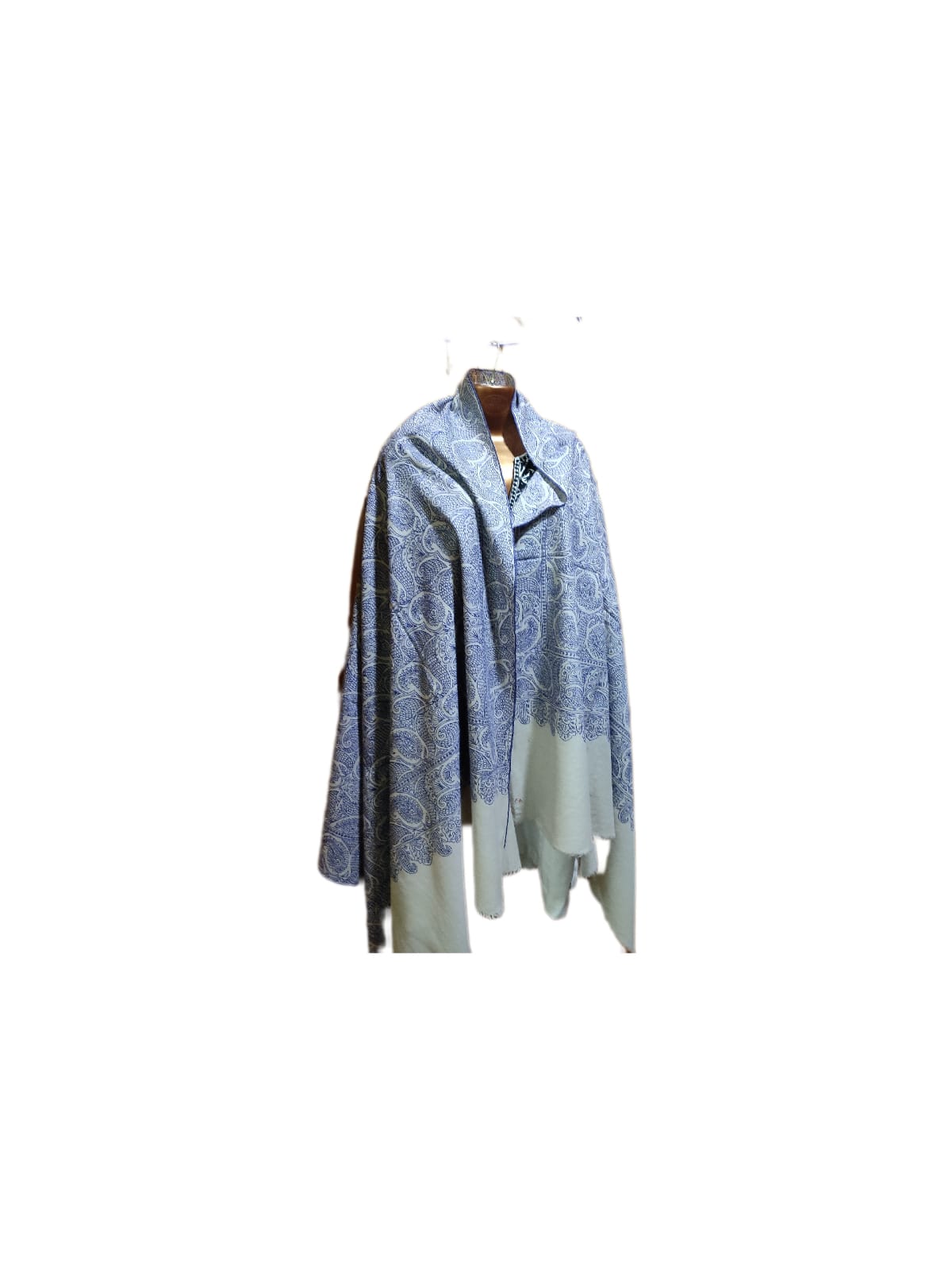 Semi Pashmina Kashmiri Shawl White, Full Embroidery Work