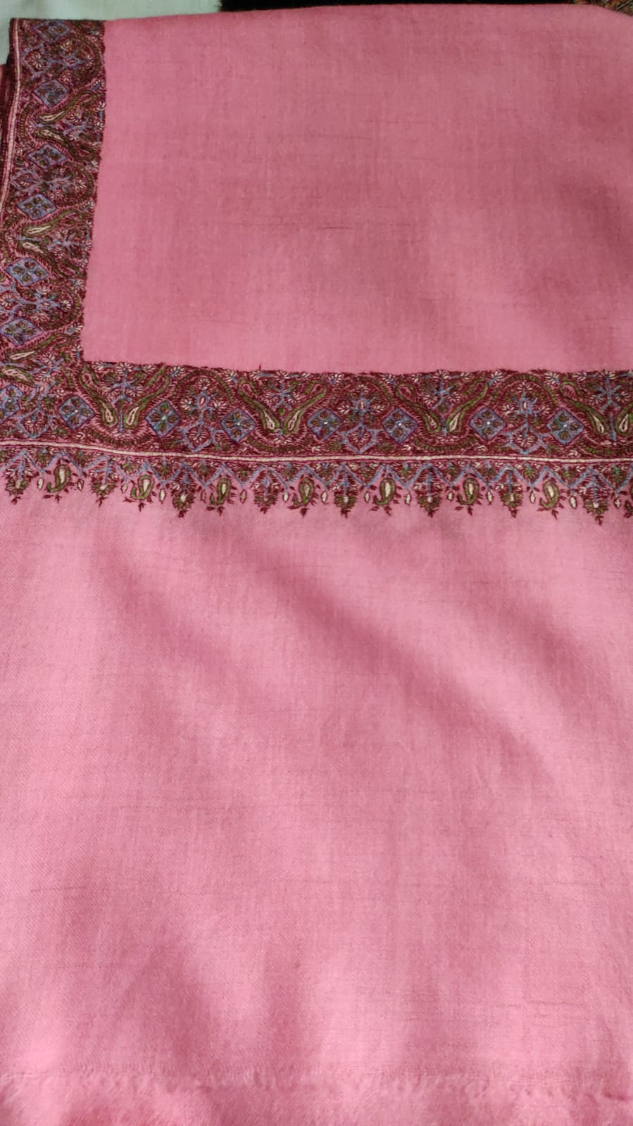 Pashmina Kashmiri Shawl Pink, Thick Border Embroidery