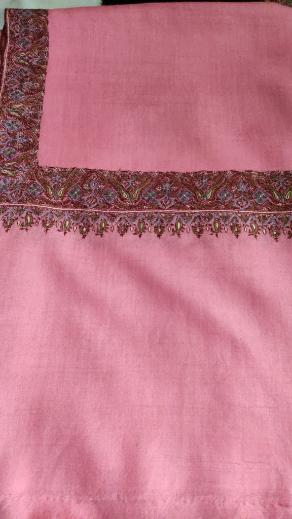Pashmina Kashmiri Shawl Pink, Thick Border Embroidery