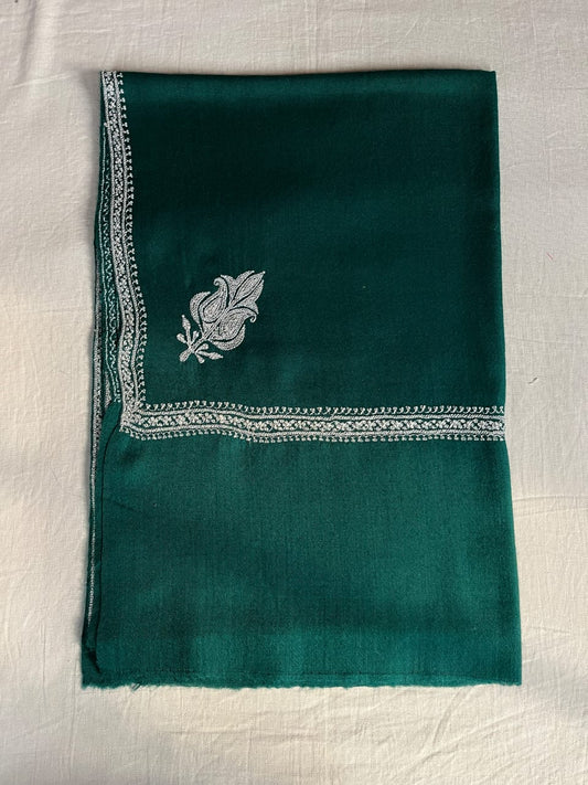 Semi Pashmina Kashmiri Shawl Green, Border Embroidery