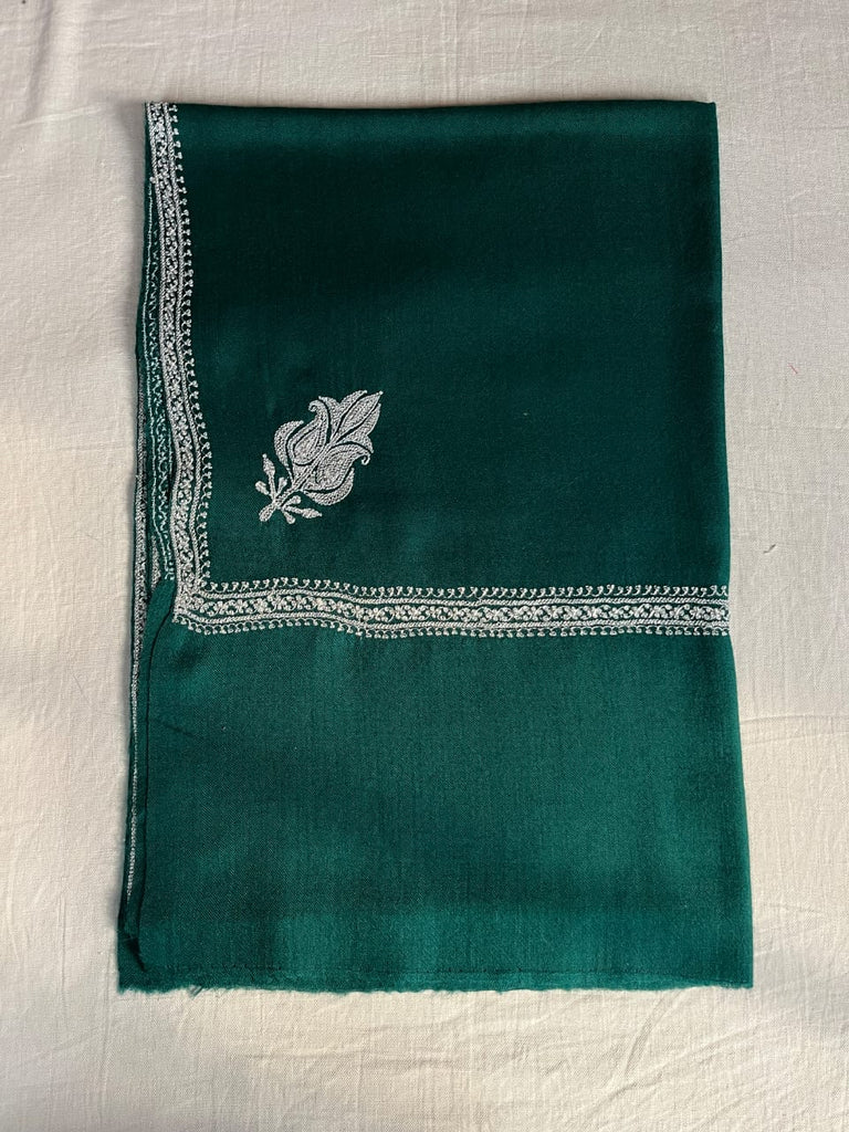 Semi Pashmina Kashmiri Shawl Green, Border Embroidery