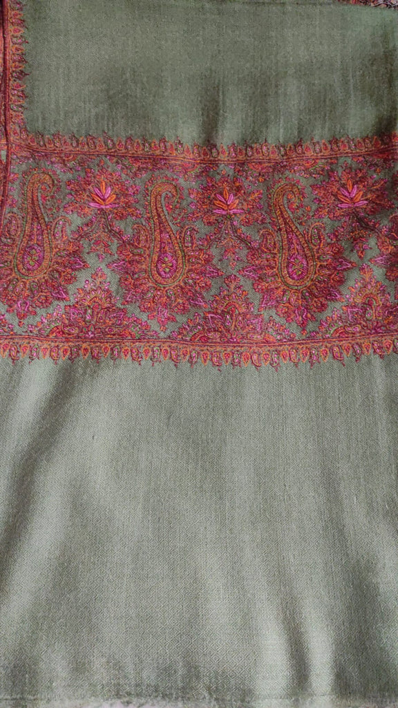 Pashmina Kashmiri Shawl in Basic Pashmina Colour, Thick Border Embroidery