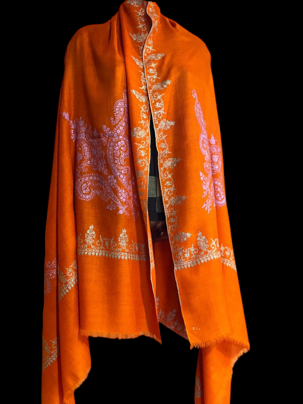 Pure Pashmina with Bootidaar Embroidery in orange colour