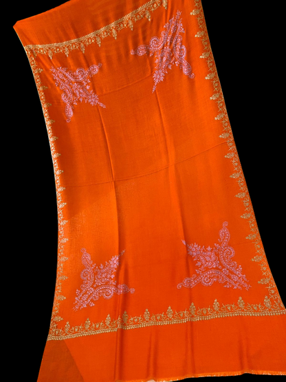 Pure Pashmina with Bootidaar Embroidery in orange colour