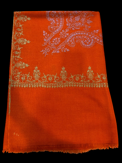 Pure Pashmina with Bootidaar Embroidery in orange colour