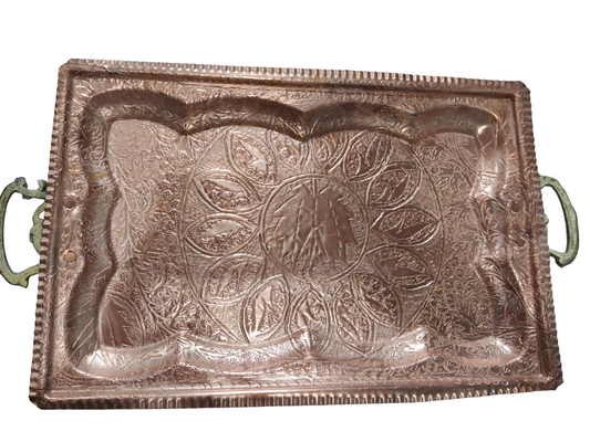 Kashmir Copper Kandkari Tray – Handcrafted Elegance