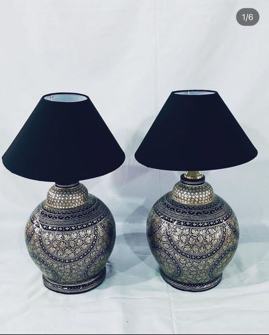 Kashmir Papier-Mâché Bedside Lamp – Hand-Painted Pair