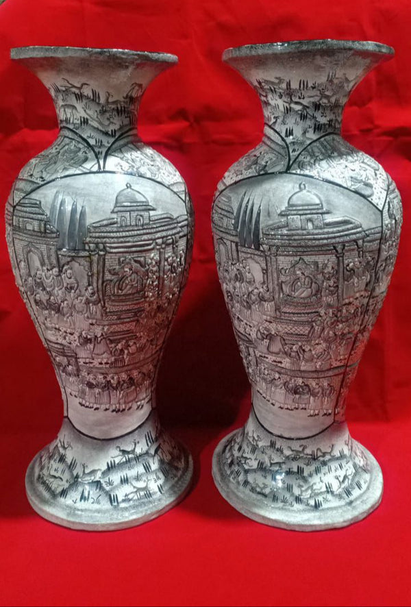 Mughal Courtroom 20 Inch Papier Mâché Vase Pair