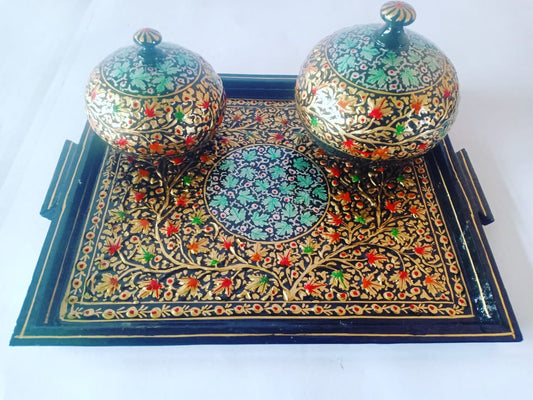 Kashmiri Papier Mache Powder Boxes and Tray