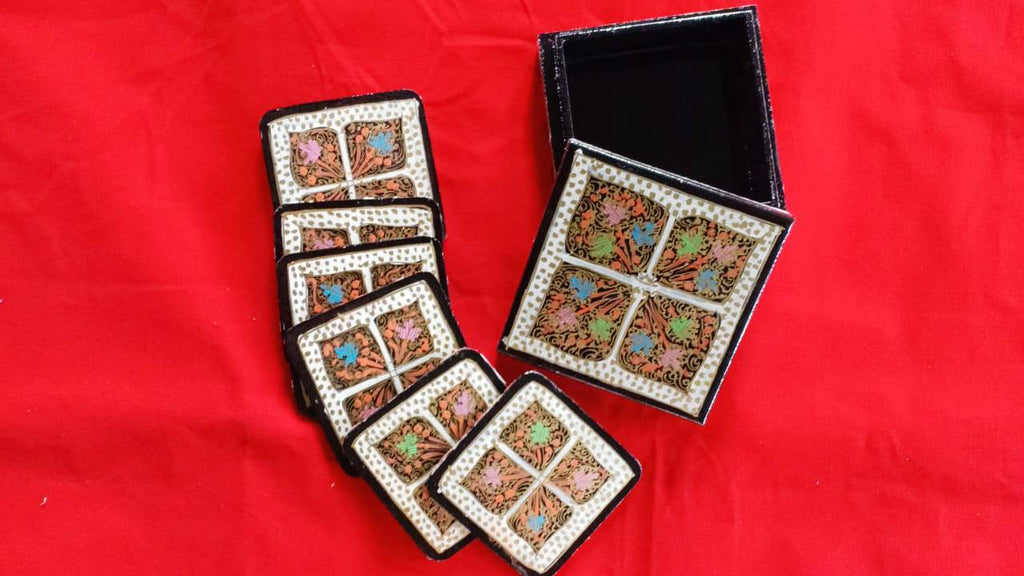 Papier Mâché Coasters Set with Box