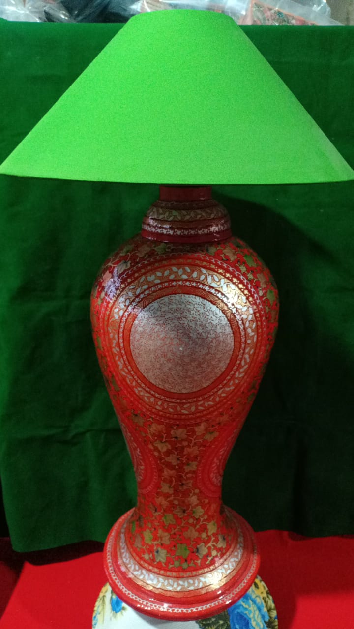 Papier-Mâché Bedside Lamp with Shade – Handcrafted in Kashmir