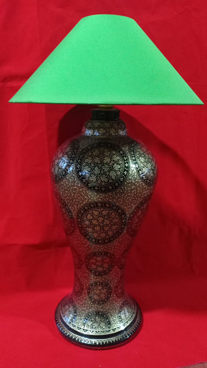 Papier-Mâché Bedside Lamp with Shade – Handcrafted in Kashmir