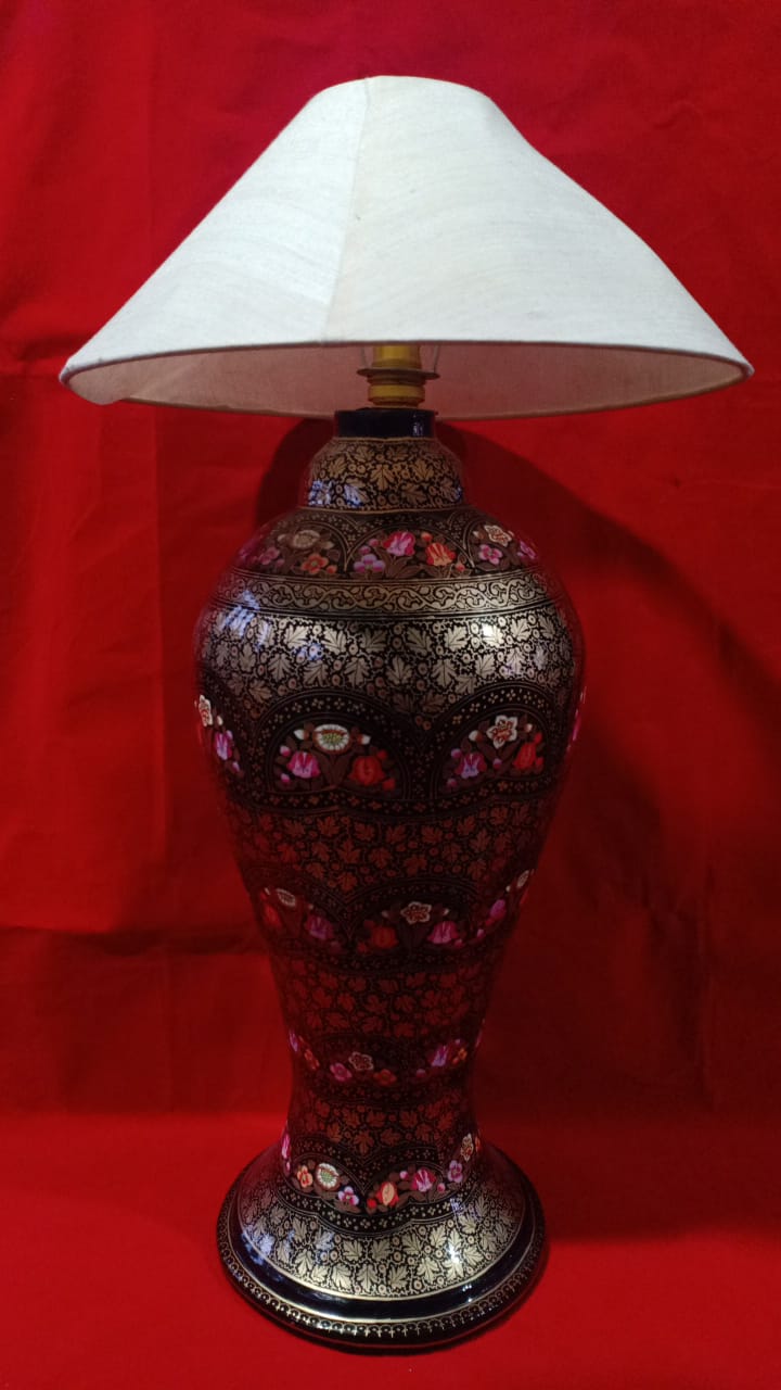 Papier-Mâché Bedside Lamp with Shade – Handcrafted in Kashmir