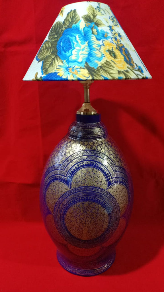 Kashmiri Handcrafted Papier-Mâché Bedside Lamp with Shade