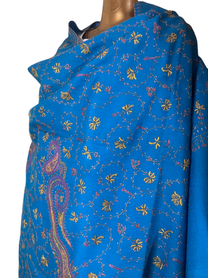 Pashmina Kashmiri Shawl Blue Jaalidaar