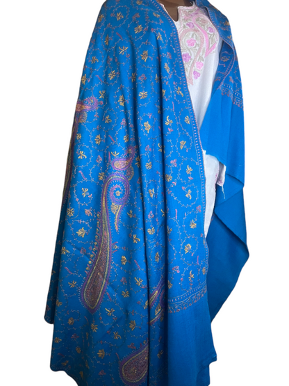 Pashmina Kashmiri Shawl Blue Jaalidaar