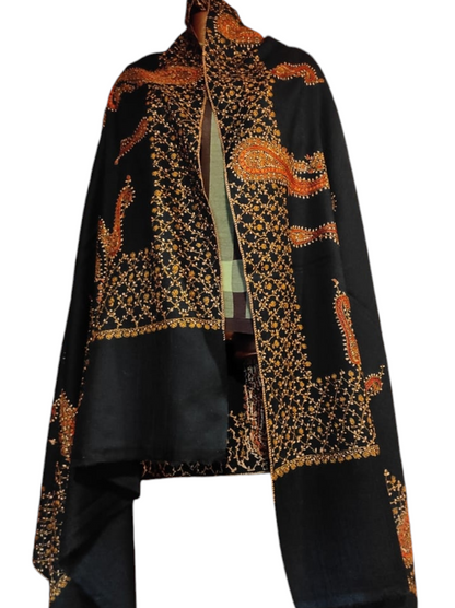 Pashmina Kashmiri Shawl Black, Border and Bootidaar Embroidery