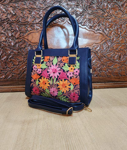 Suede Leather Square Embroidery Sling Bags