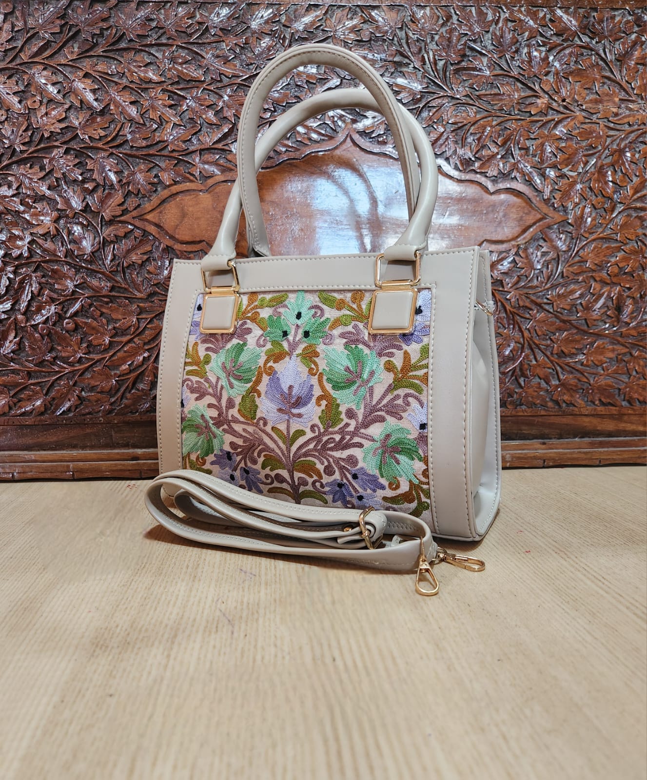 Suede Leather Square Embroidery Sling Bags