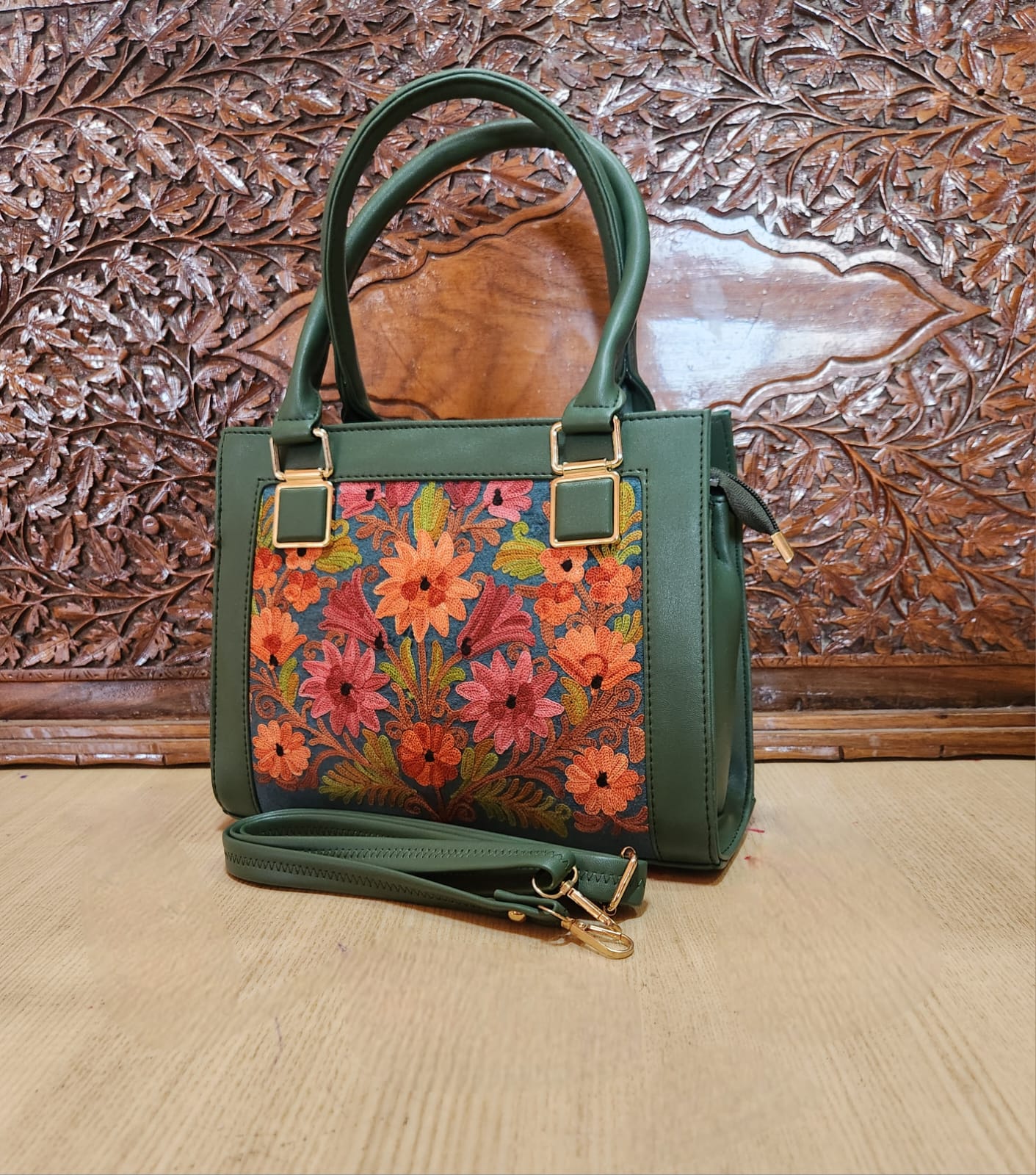 Suede Leather Square Embroidery Sling Bags