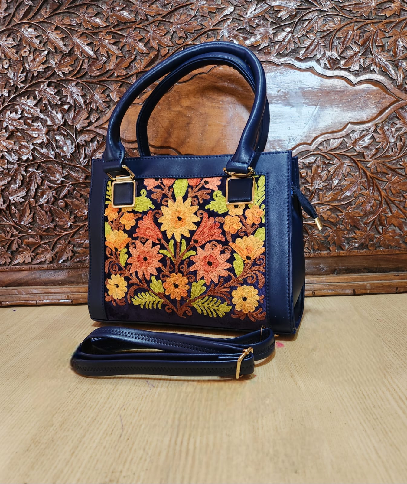 Suede Leather Square Embroidery Sling Bags