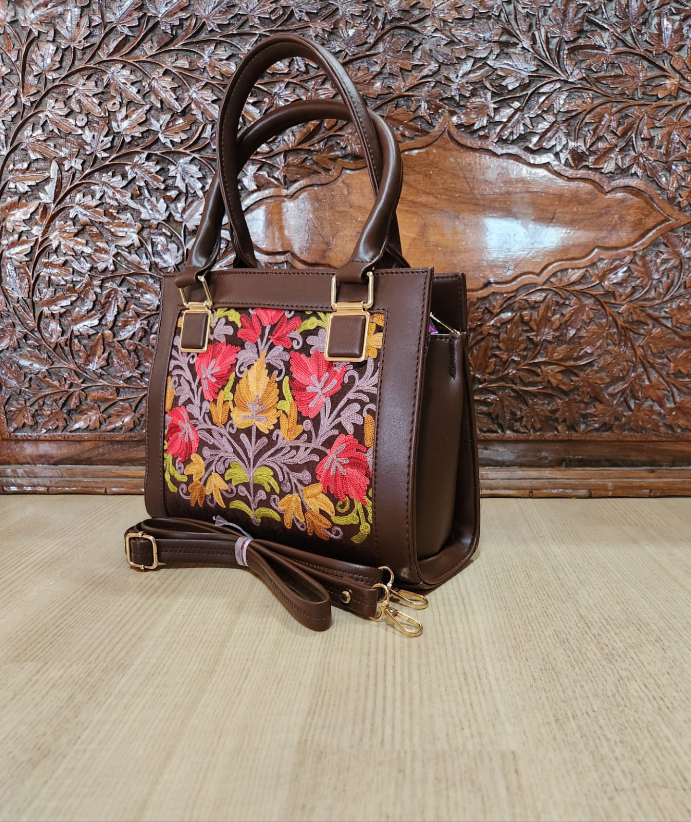 Suede Leather Square Embroidery Sling Bags