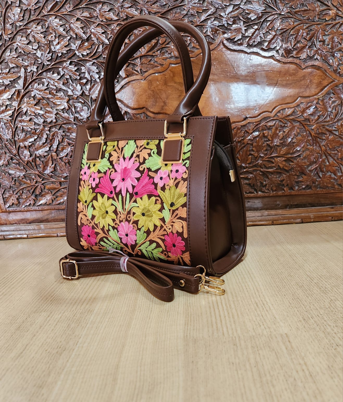 Suede Leather Square Embroidery Sling Bags