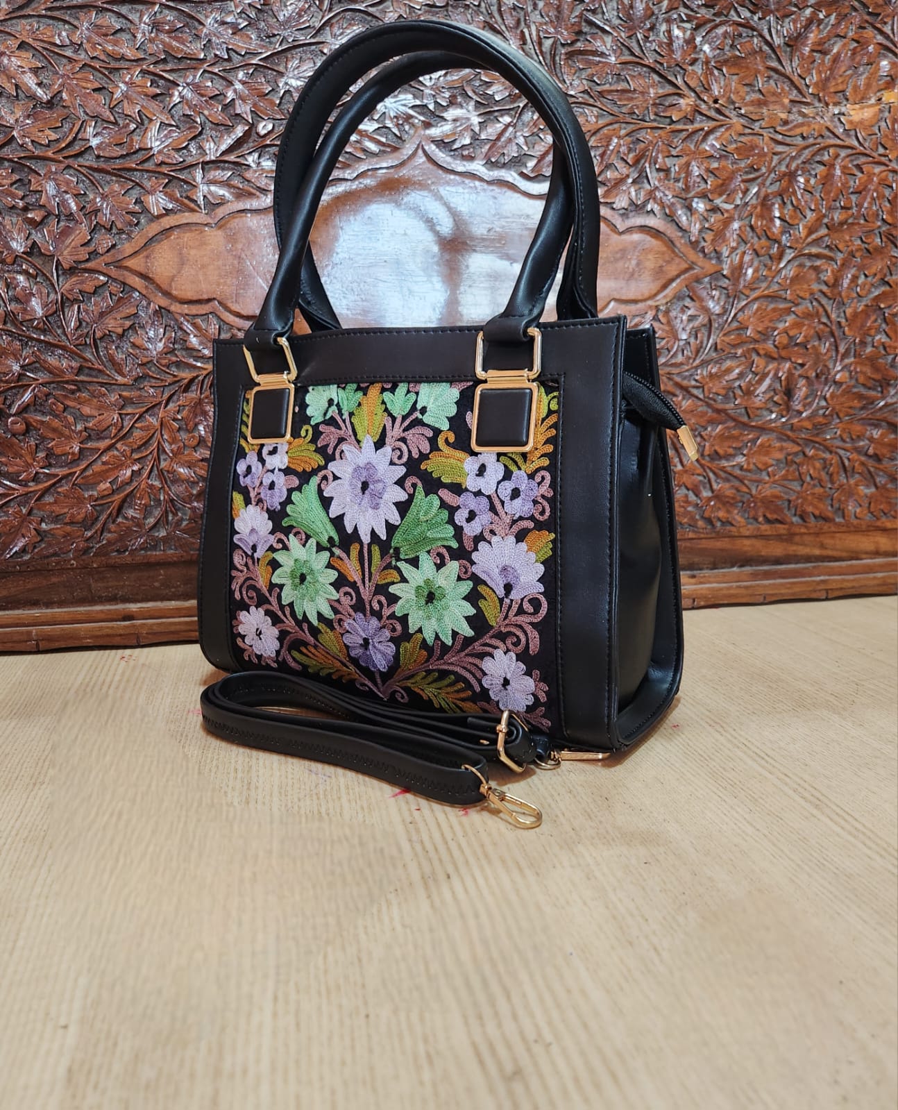 Suede Leather Square Embroidery Sling Bags