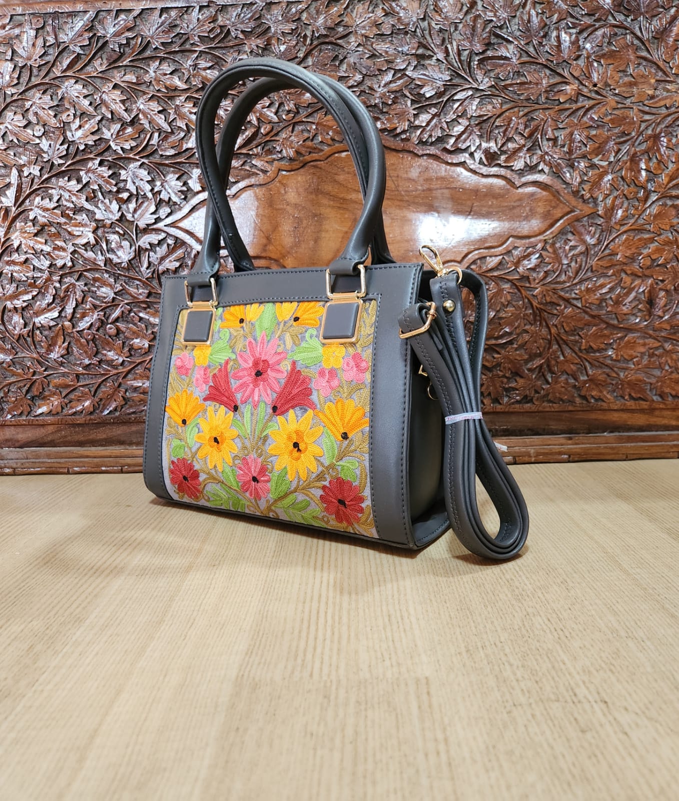 Suede Leather Square Embroidery Sling Bags