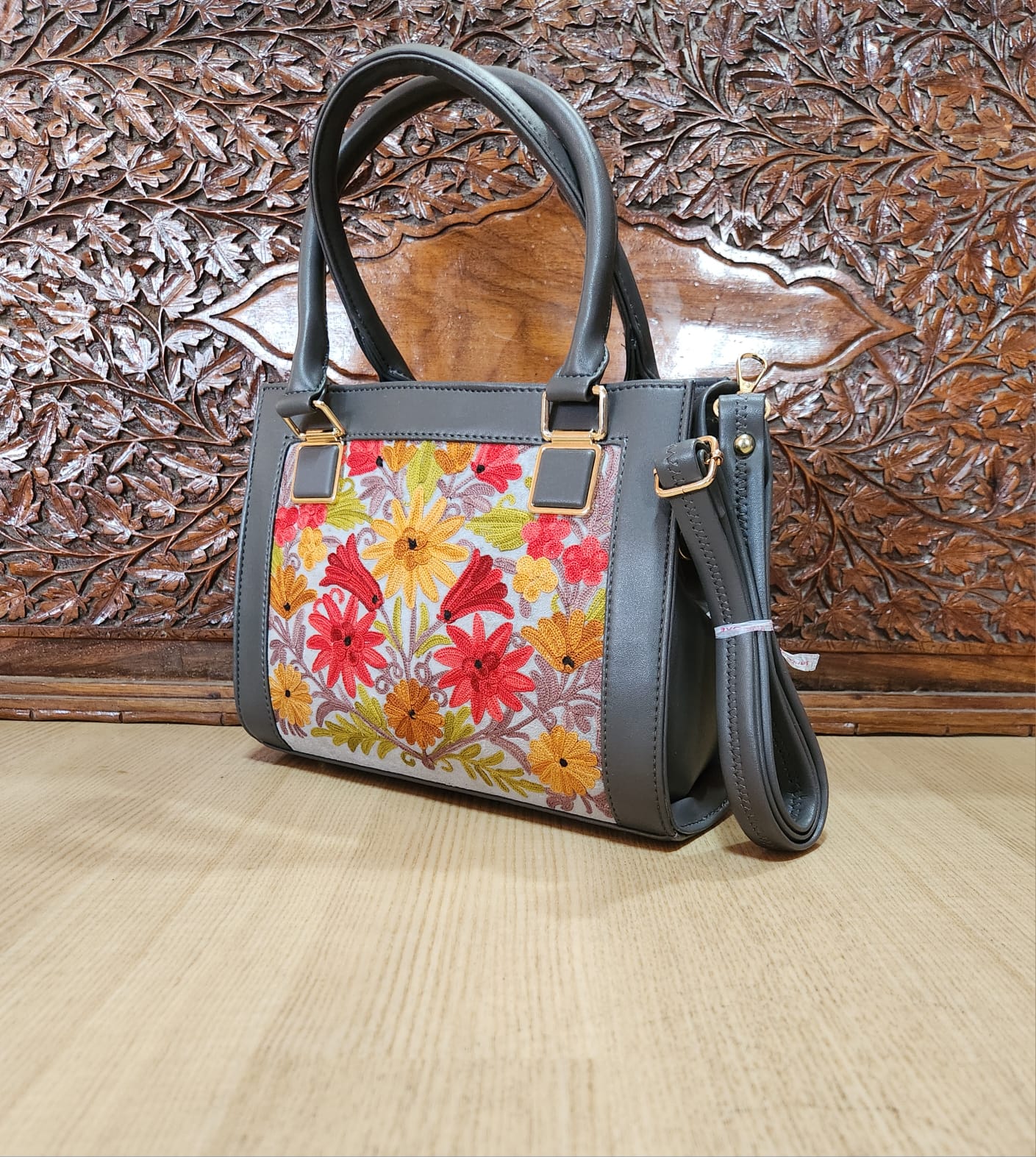 Suede Leather Square Embroidery Sling Bags
