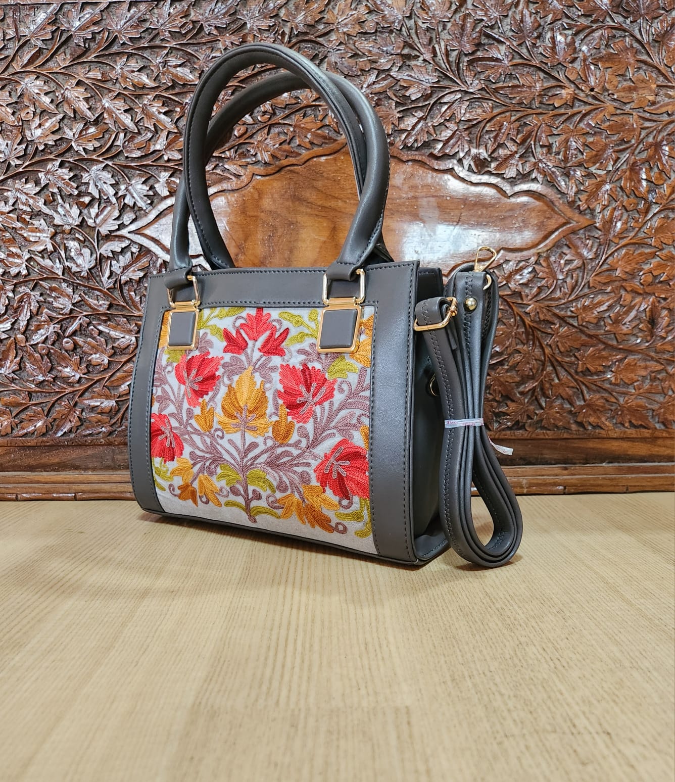 Suede Leather Square Embroidery Sling Bags