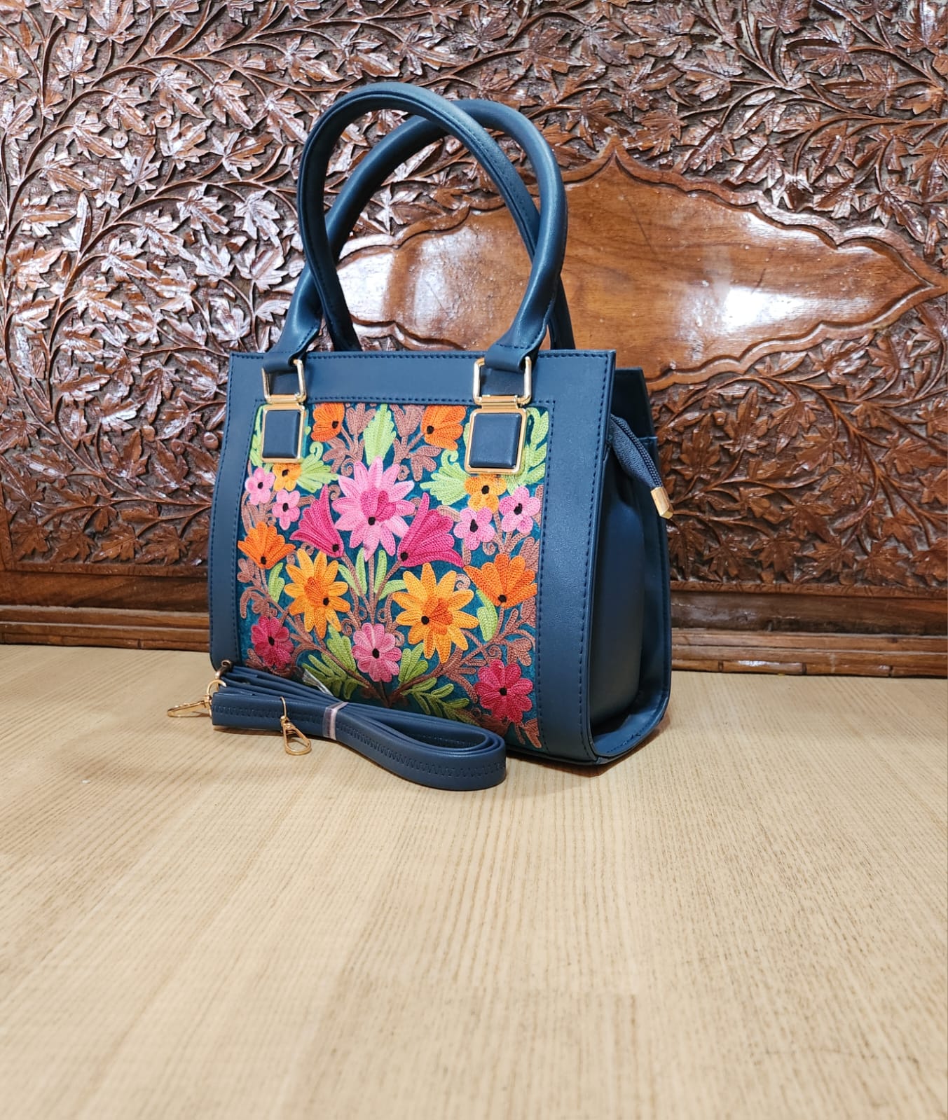 Suede Leather Square Embroidery Sling Bags