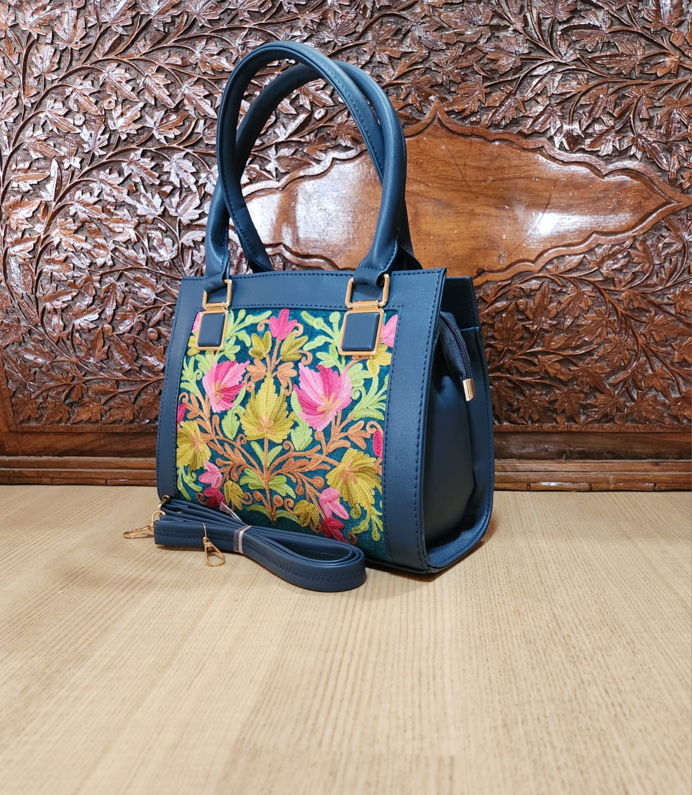 Suede Leather Square Embroidery Sling Bags