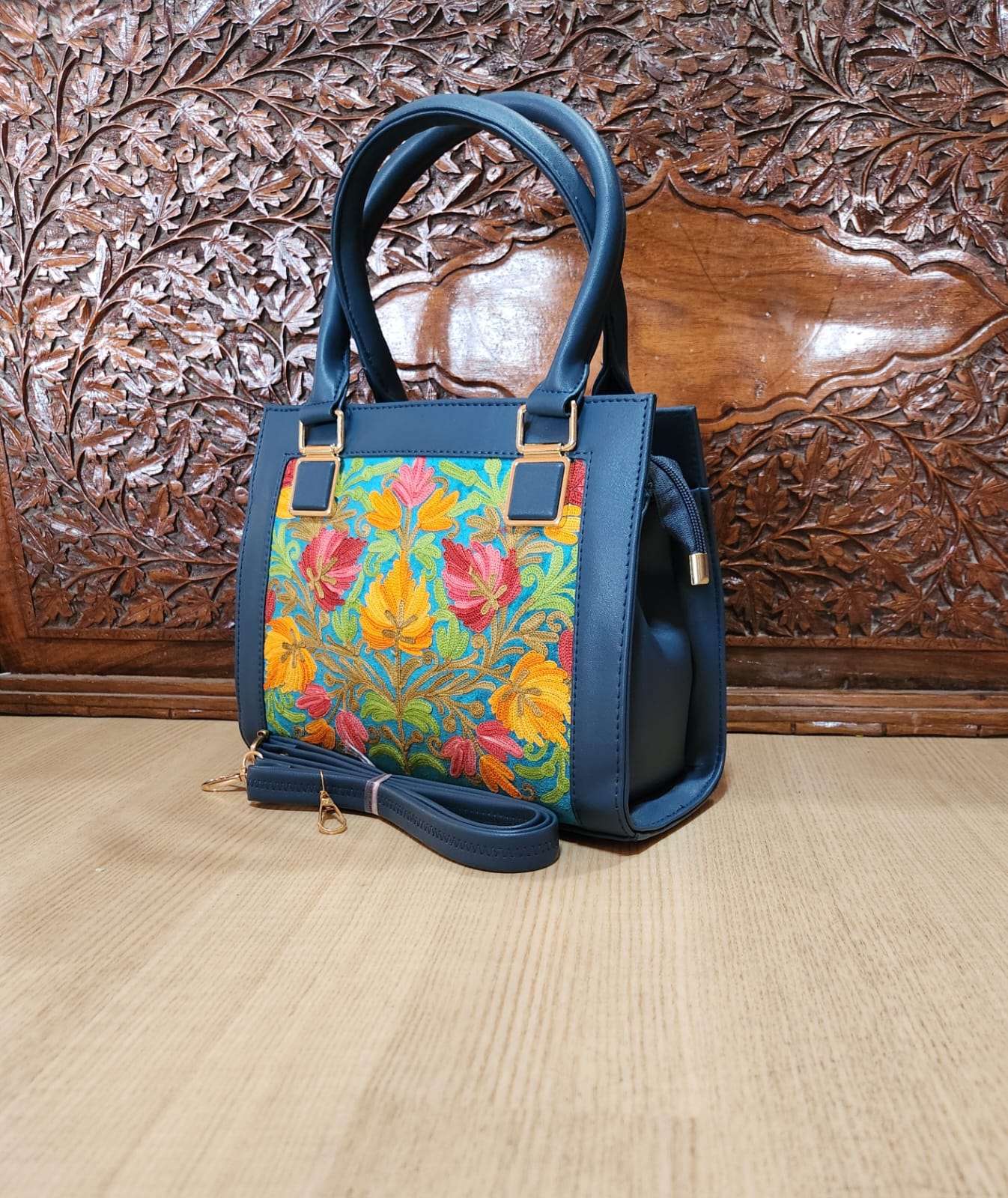 Suede Leather Square Embroidery Sling Bags