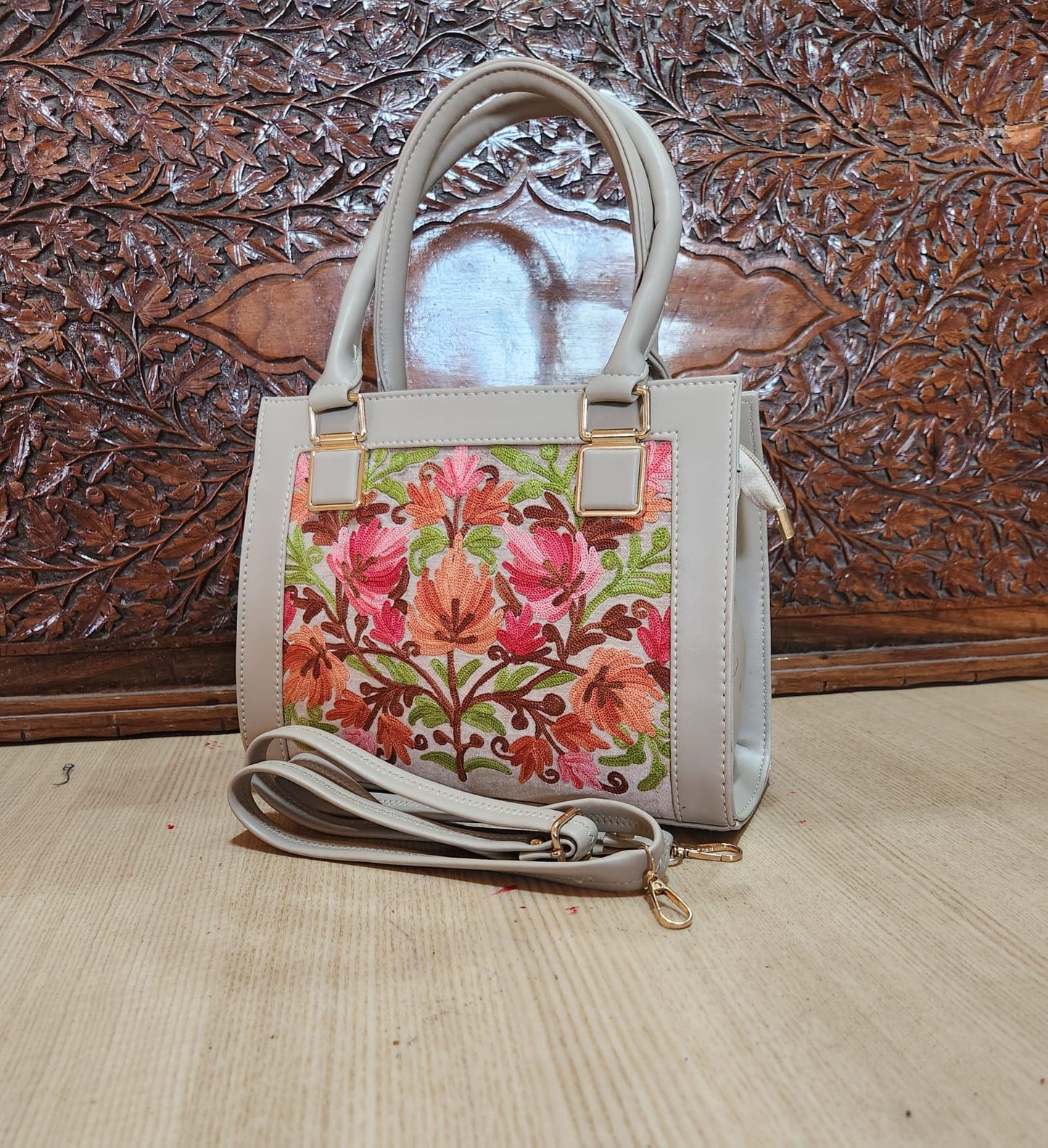 Suede Leather Square Embroidery Sling Bags