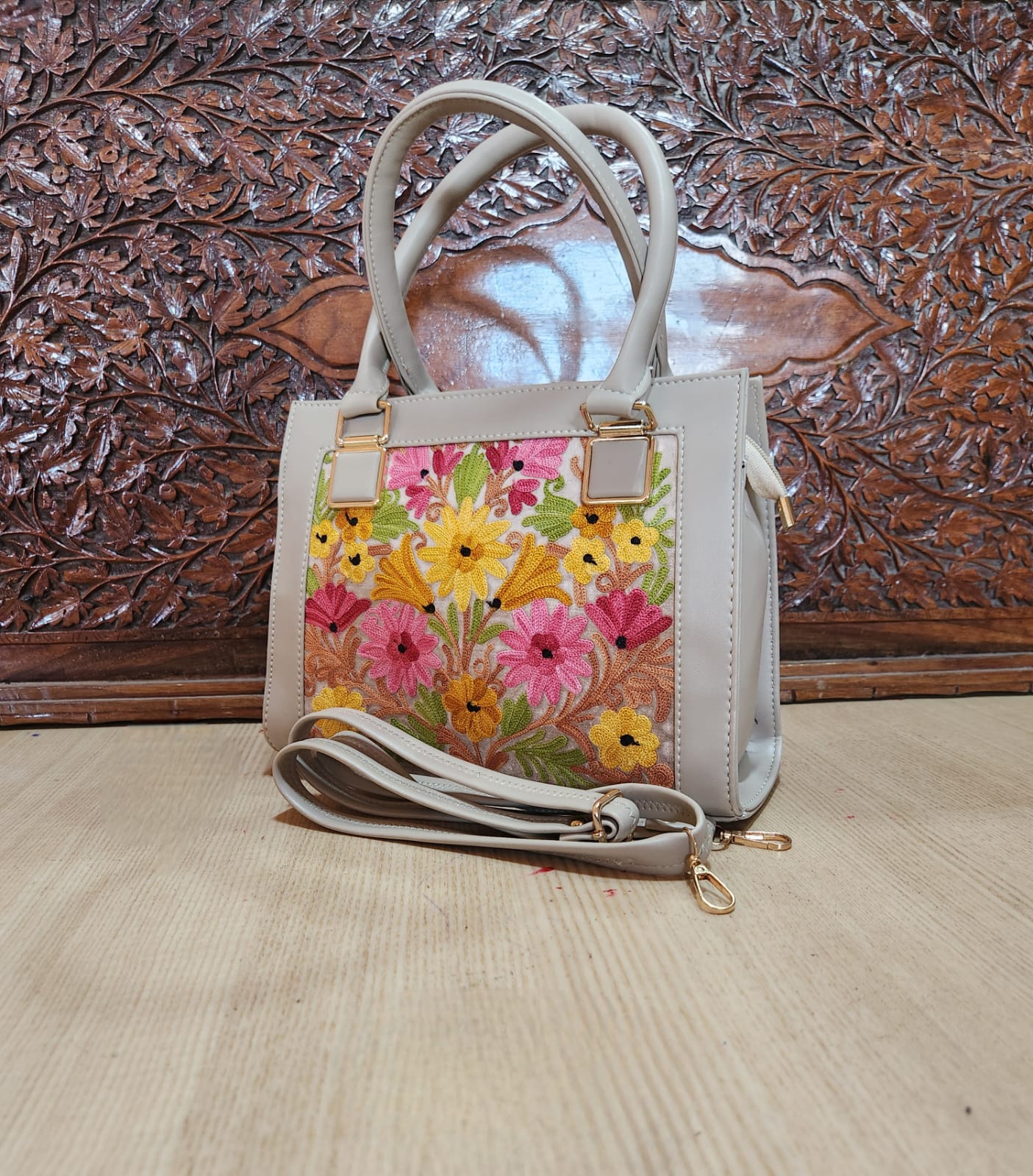 Suede Leather Square Embroidery Sling Bags