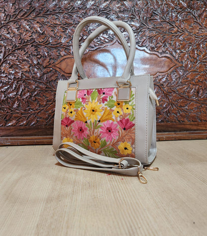 Suede Leather Square Embroidery Sling Bags